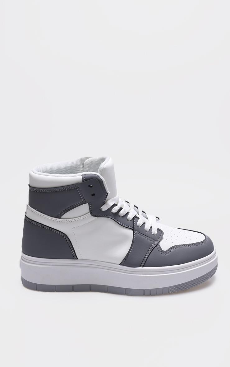 Grey And White PU Contrast Chunky Sole Hi Top Sneakers Product Image