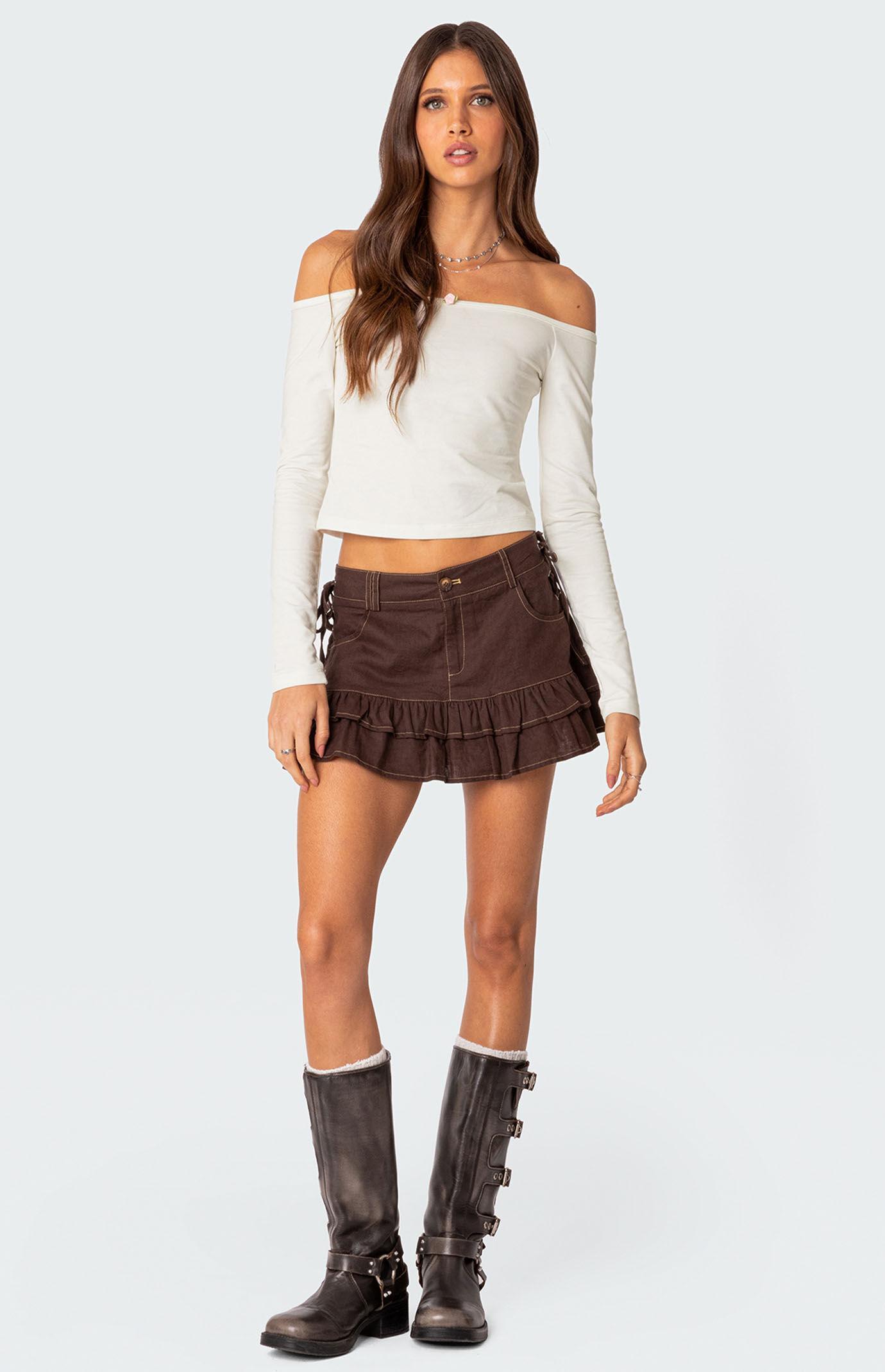 Edikted Women's Dev Ruffle Linen Mini Skirt Product Image