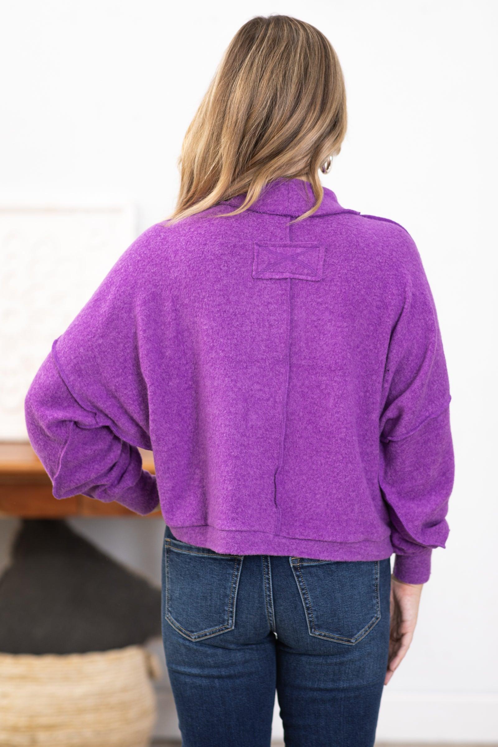 Purple Hacci Knit Mock Neck Top Product Image