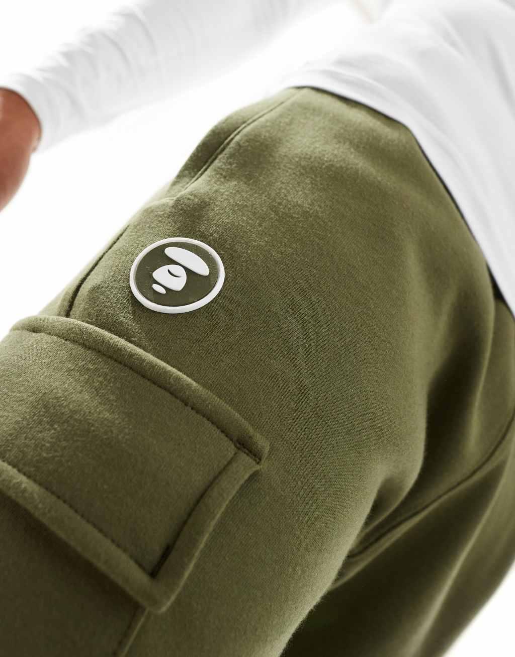 AAPE By A Bathing Ape logo cargo cuffed sweatpants in khaki Product Image