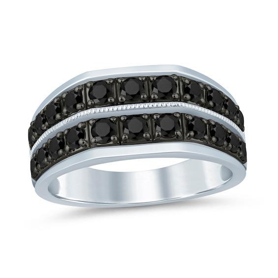 Men's 1-5/8 CT. T.w. Black Diamond Double Row Ring in 10K White Gold Product Image