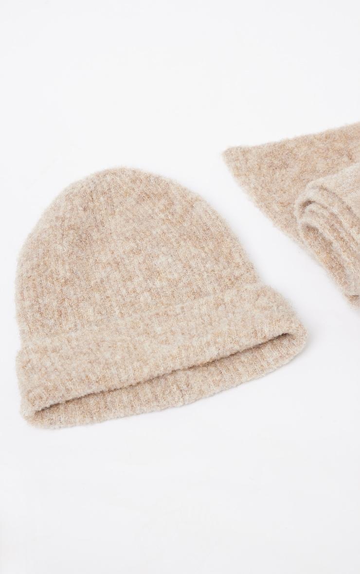 Beige Soft Ribbed Knit Beanie Product Image