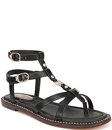 Sam Edelman Talya Leather Strappy Gladiator Logo Charm Stud Detail Thong Sandals Product Image