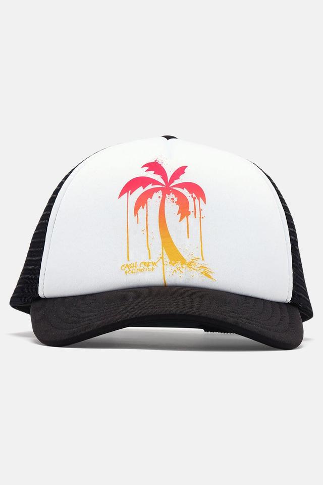 Sunset Palm Tree Trucker Hat - White/Black Product Image