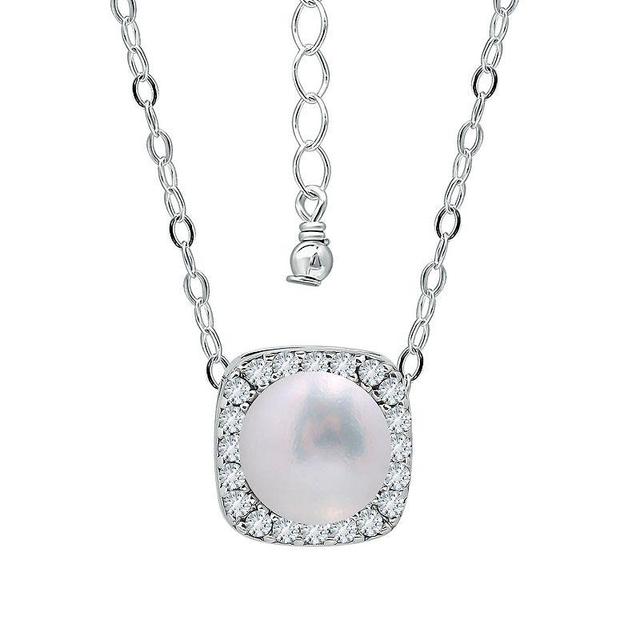 Aleure Precioso Sterling Silver Cubic Zirconia & Freshwater Cultured Pearl Square Pendant Necklace, Womens Product Image