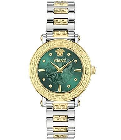 Versace Womens Greca Sphere Analog Royal Green Dial Two Tone Stainless Steel Bracelet Watch Product Image