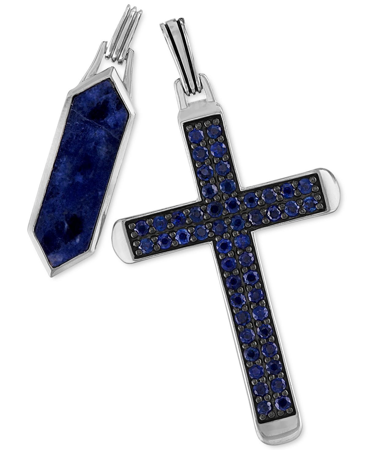 Esquire Mens Jewelry 2-Pc. Set Lapis Lazuli & Cubic Zirconia Dog Tag & Cross Pendants in Sterling Silver, Created for Macys Product Image