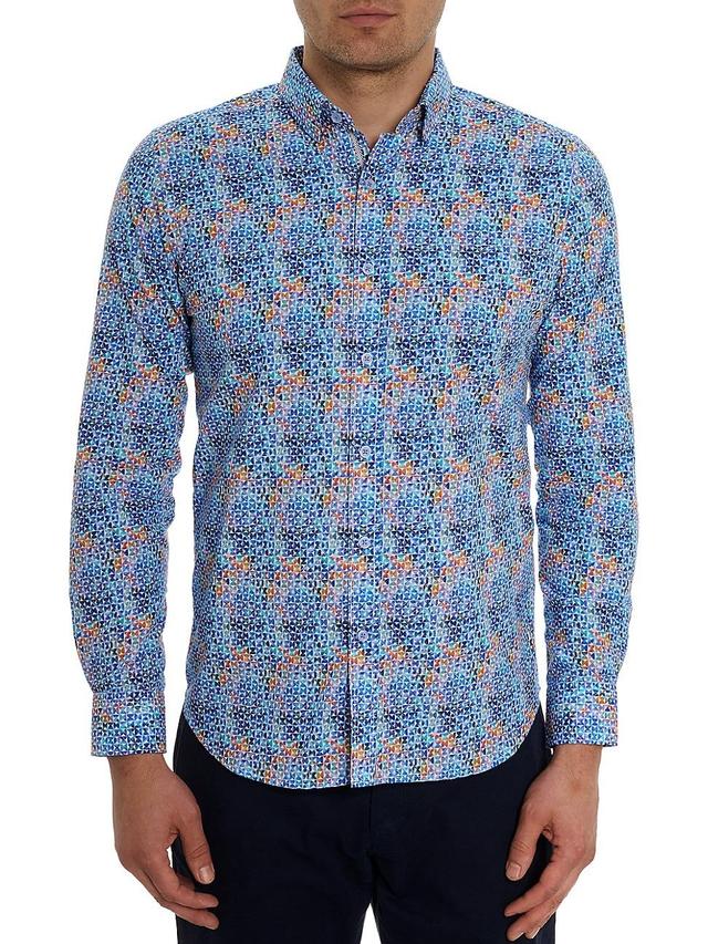 Mens Venlow Cotton Geometric-Print Sport Shirt Product Image