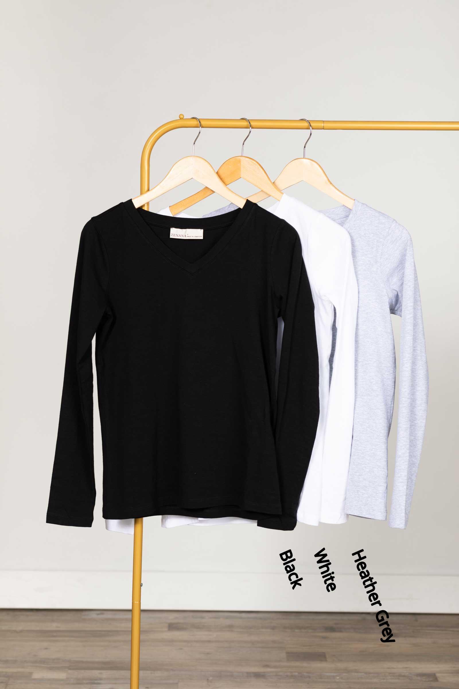 Cotton V-Neck Long Sleeve Knit Top Product Image