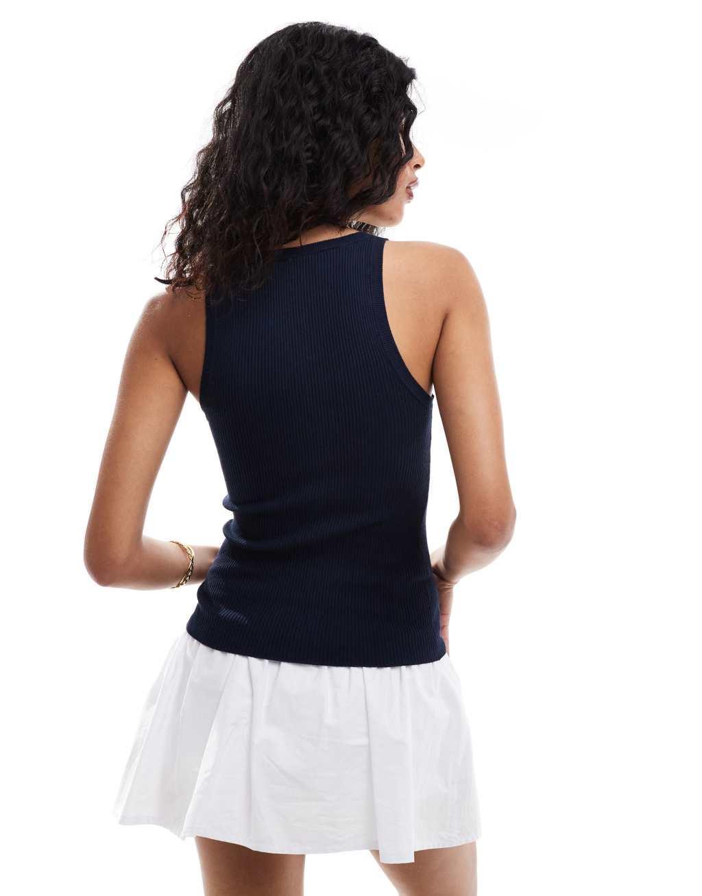 Mango lettuce hem tank top in navy Product Image