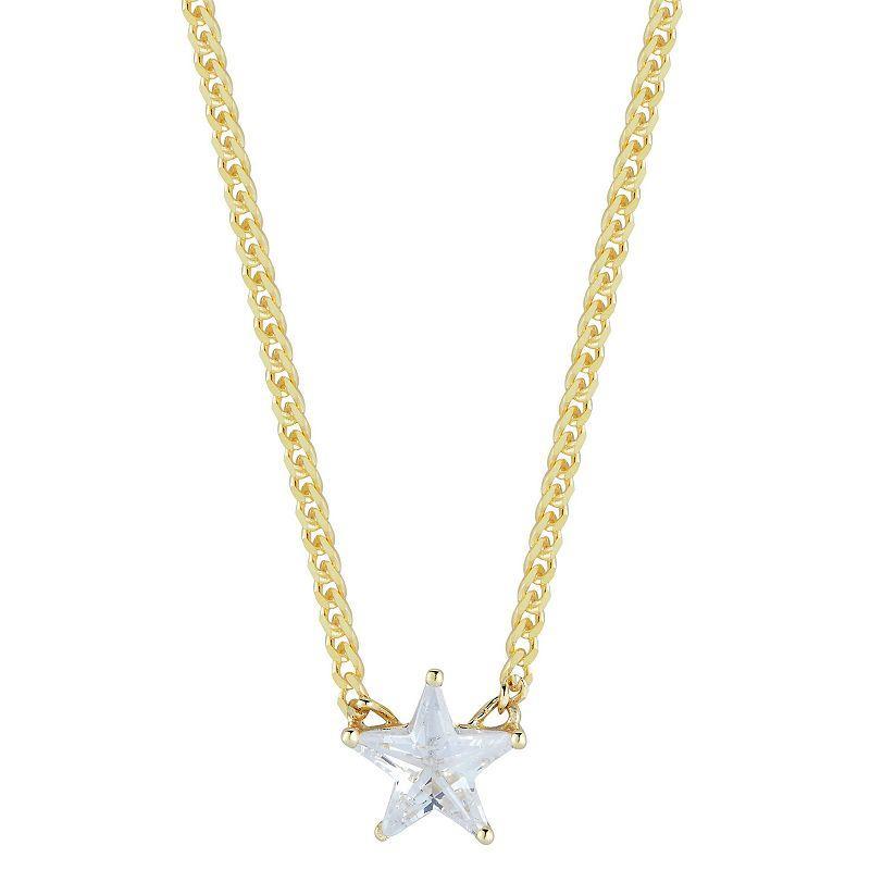 Sunkissed Sterling 14k Gold Over Silver Cubic Zirconia Curb Chain Star Necklace, Womens Gold Tone Product Image