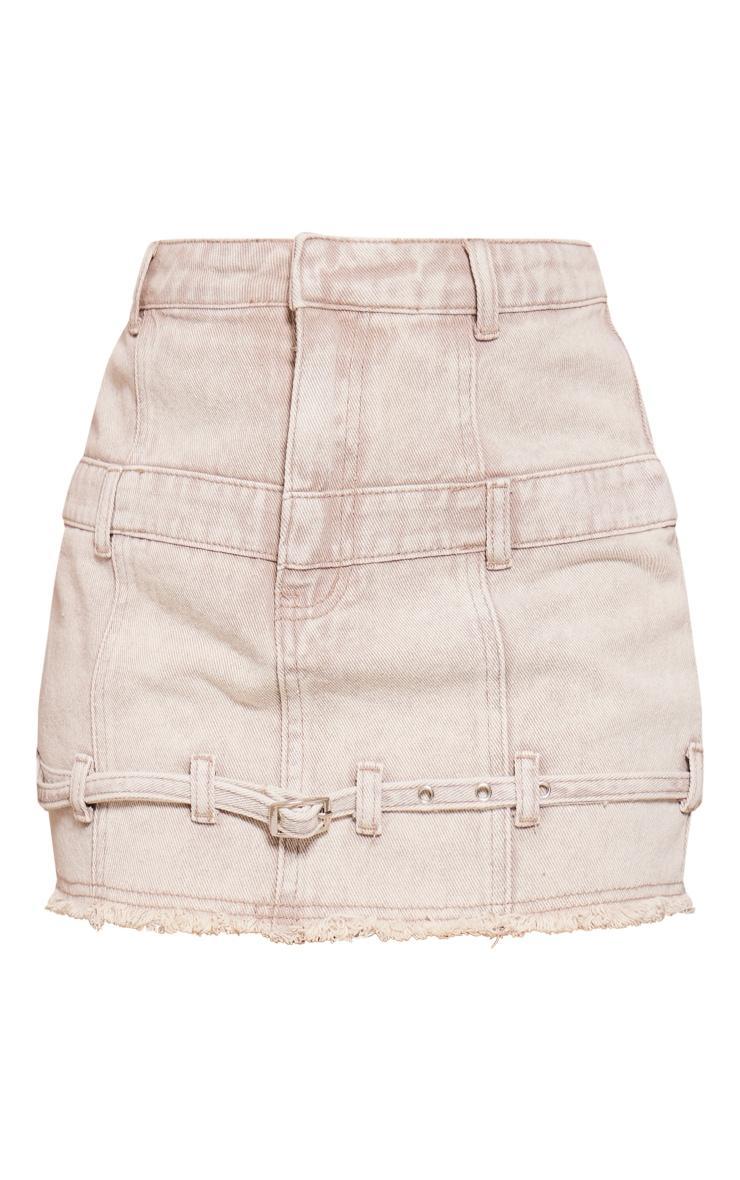 Washed Light Grey Contrast Waistband Denim Mini Skirt Product Image