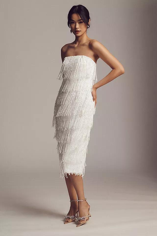 BHLDN Arabella Strapless Sequin Fringe Midi Dress Product Image