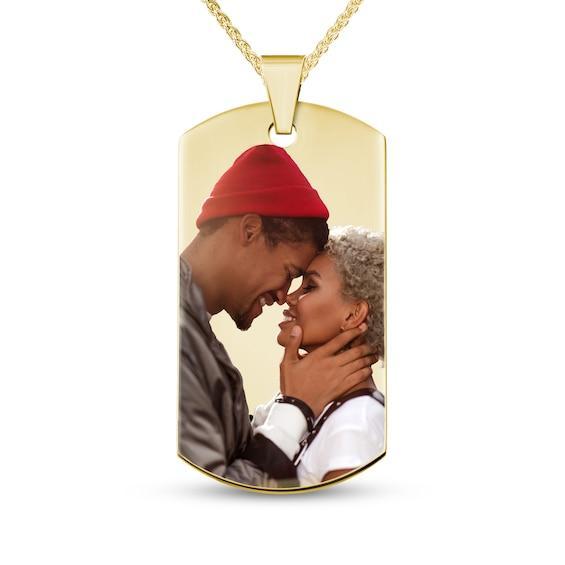 Men's Extra Large Engravable Photo Dog Tag Pendant in 10K White or Yellow Gold (1 Image and 4 Lines) Product Image