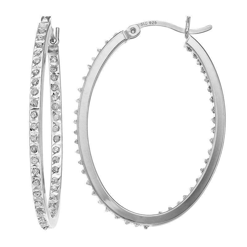 Diamond Mystique Sterling Silver Inside Out Diamond Accent Oval Hoop Earrings, Womens, White Product Image