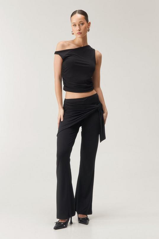 Premium Slinky Asymmetric Skirt Pants Product Image