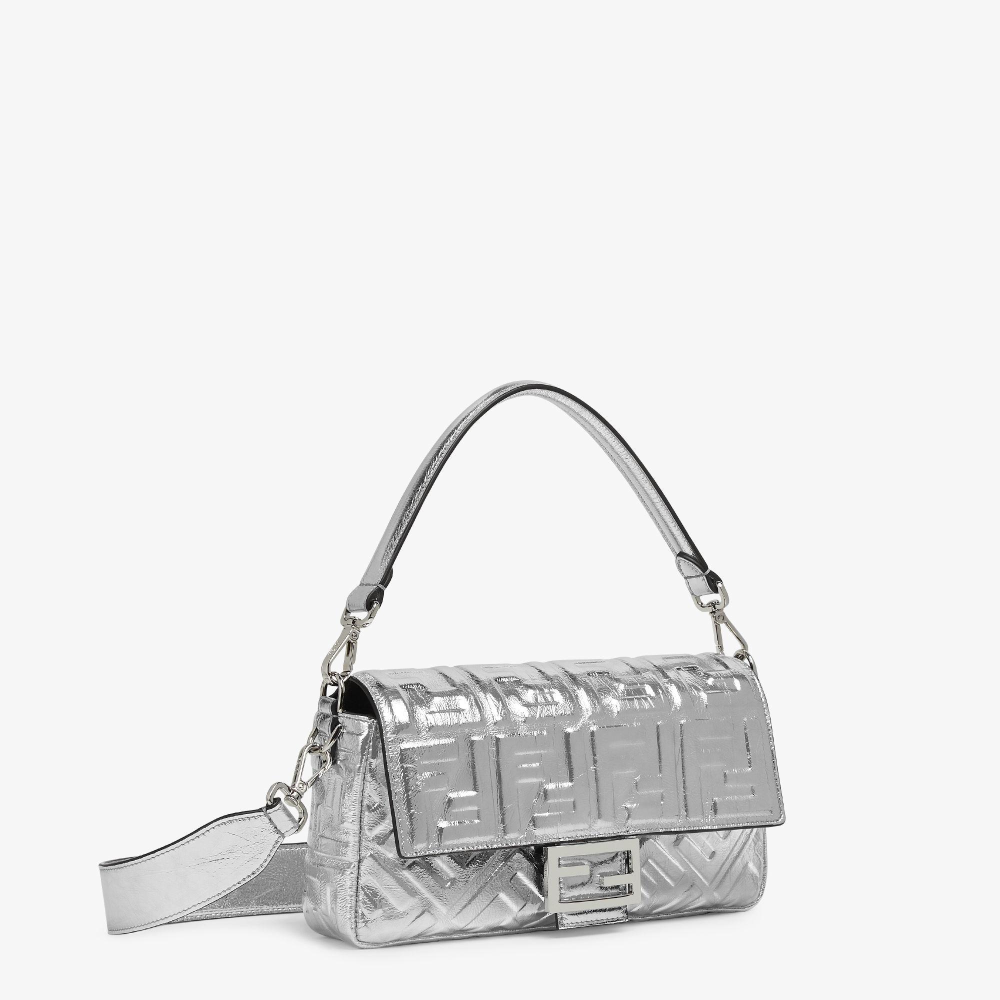 BaguetteSilver craquelé leather bag with FF motif Product Image