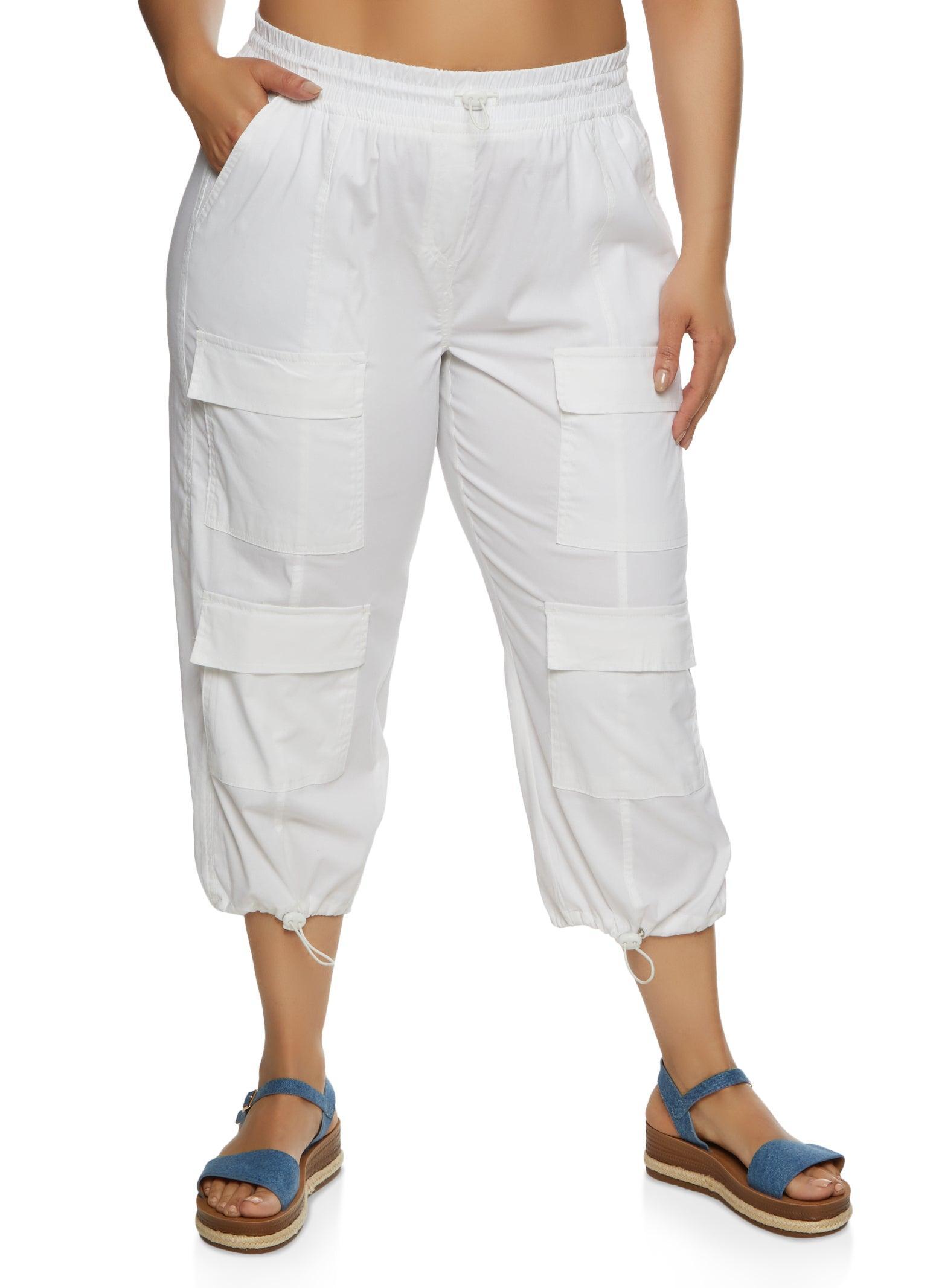 Womens Plus Size Poplin Drawstring Capri Pants Product Image