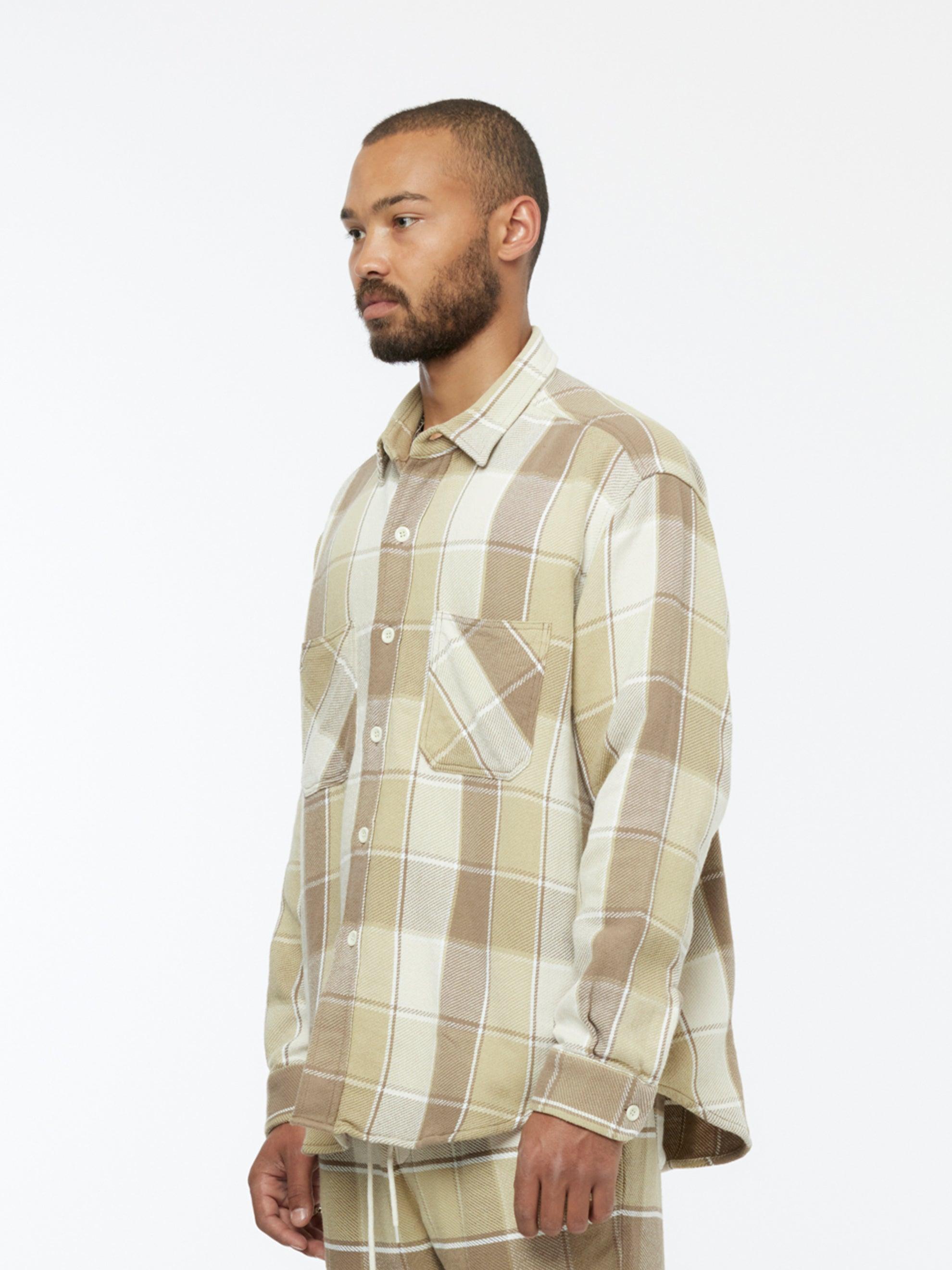 Checkered Pajama Shirt (Beige) Product Image