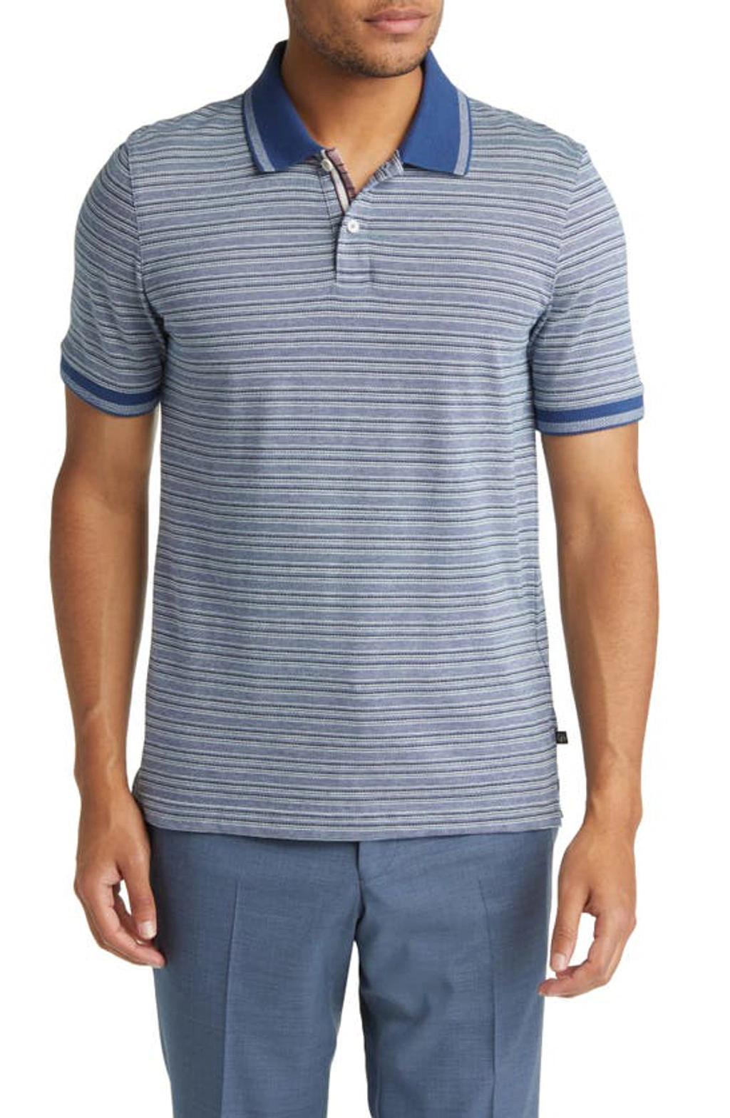 Beakon Slim Fit Stripe Cotton Polo In Blue Product Image