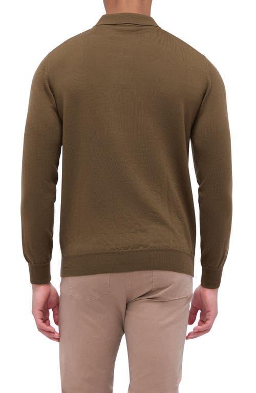 BUGATCHI Merino Wool Polo Sweater In Moss Product Image