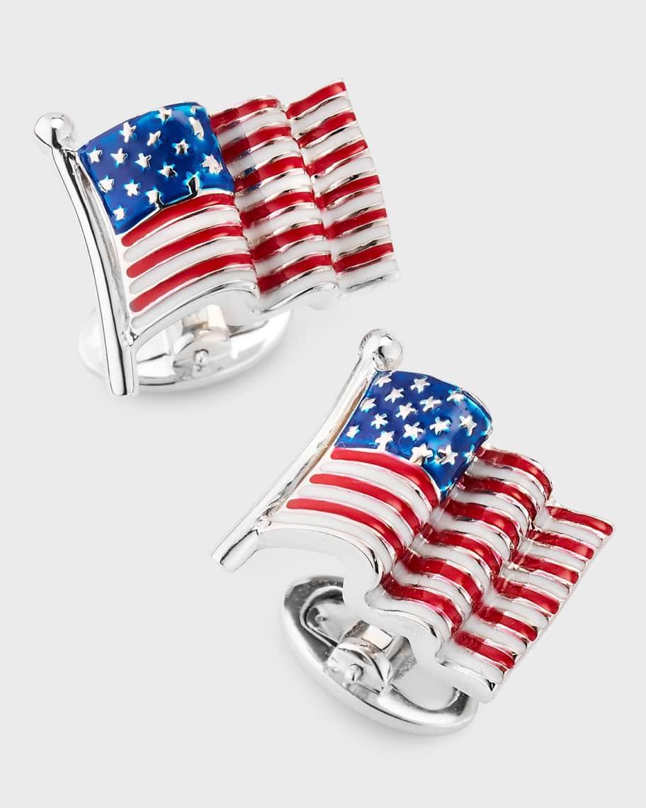 Men's Sterling Silver Enamel American Flag Cufflinks Product Image