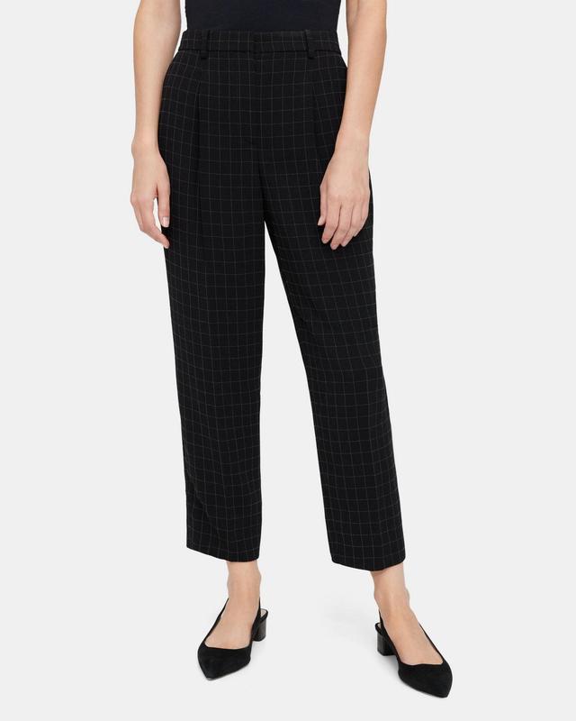 Pleated Slim Cropped Pant in Checked Crepe Product Image