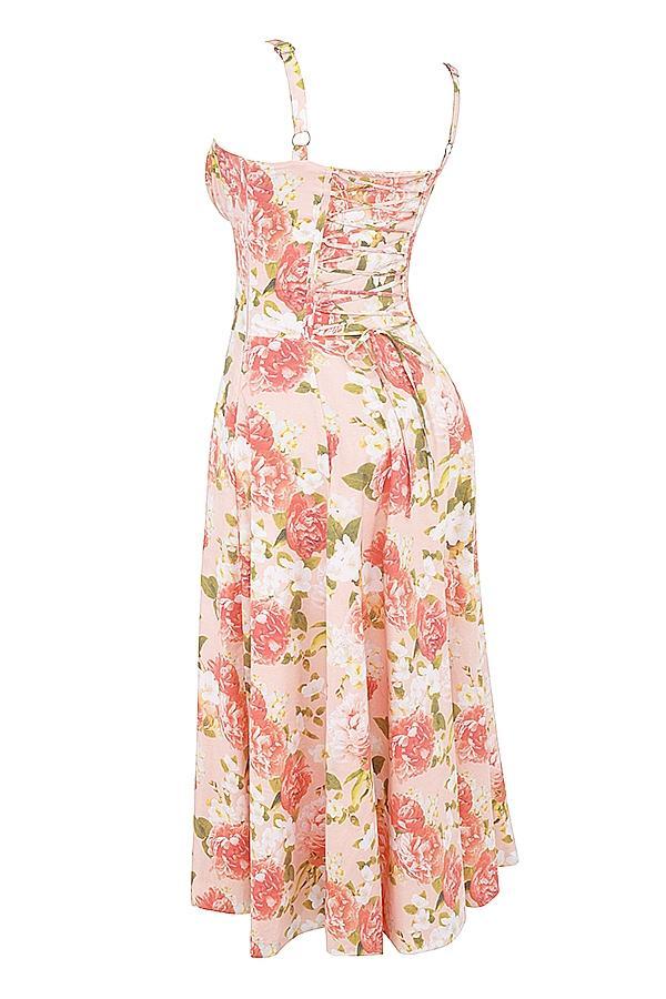 Carmen Pink Peony Print Cotton Bustier Sundress Product Image