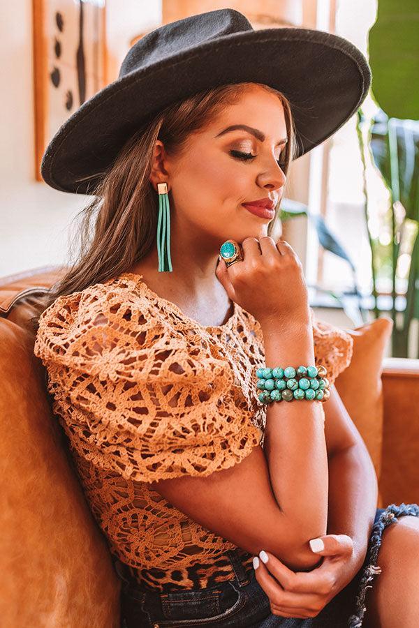 The Elaine Leather Earrings in Seafoam Product Image