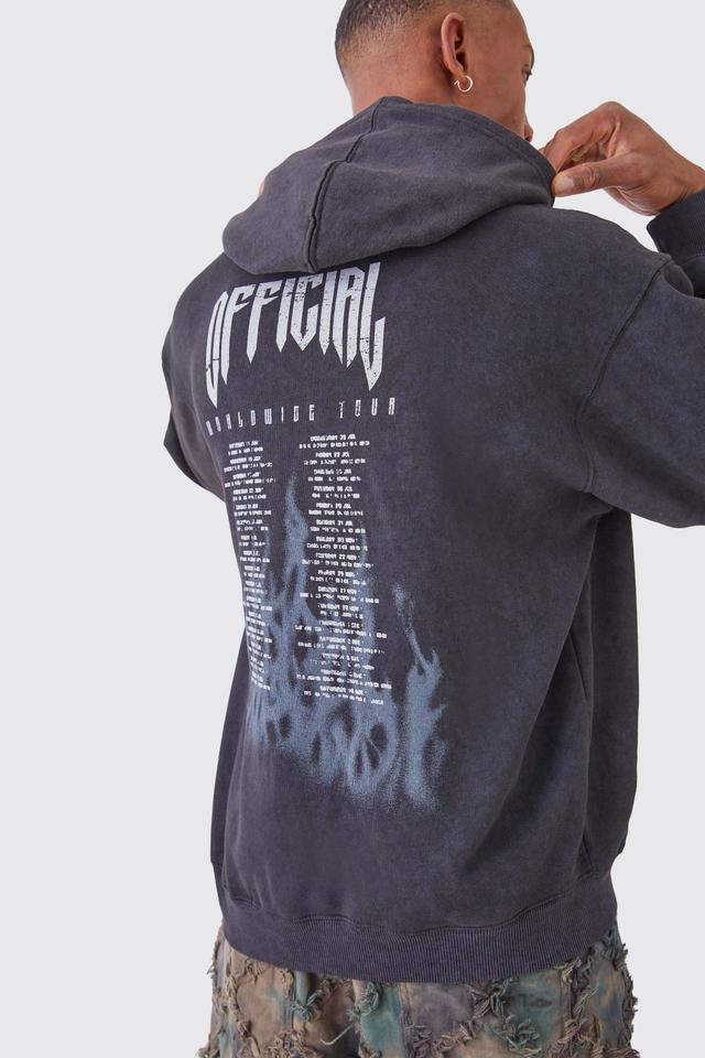 Oversized Acid Wash Graphic Hoodie | boohooMAN USA Product Image