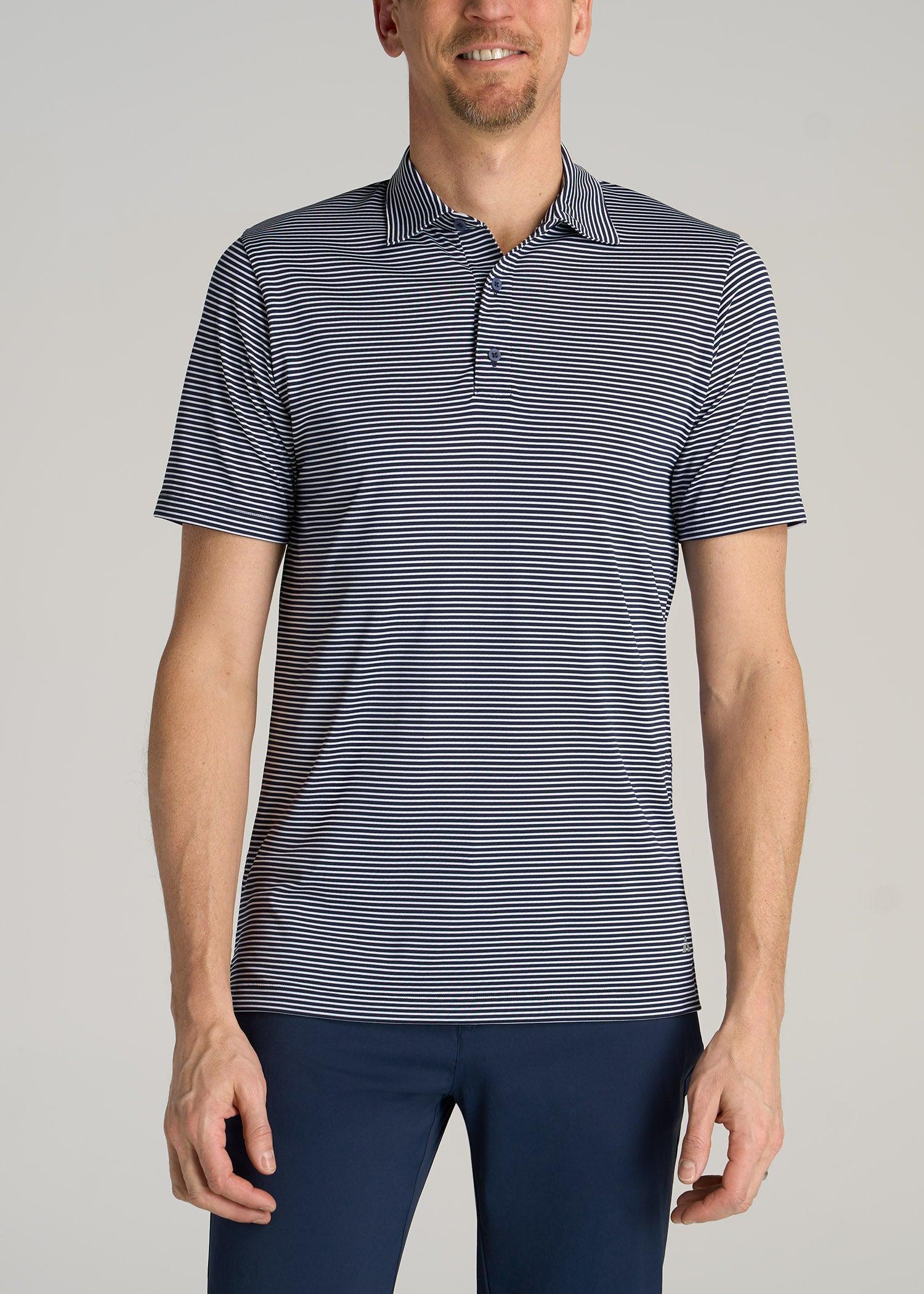 A.T. Performance Stretch Stripe Golf Tall Men's Polo Shirt in Navy Male Product Image