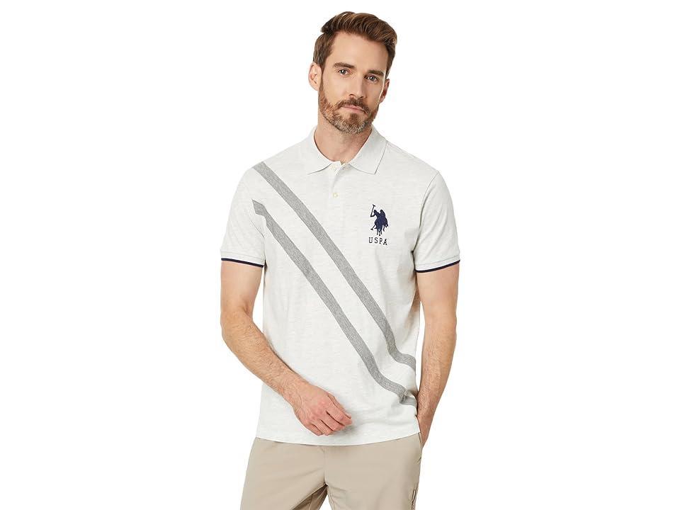 U.S. POLO ASSN. Short Sleeve Slim Fit Colorblock Sash Striped Front Knit Polo Shirt (Summer Oatmeal) Men's Short Sleeve Knit Product Image