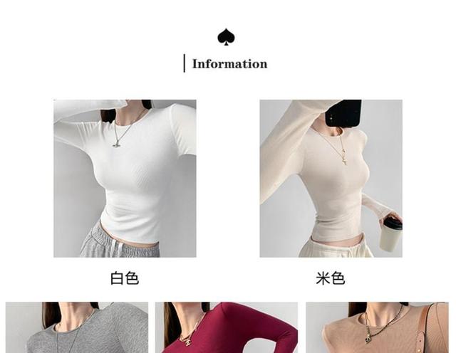 Plain Long-Sleeve Skinny Knit Crop Top in 8 Colors Product Image