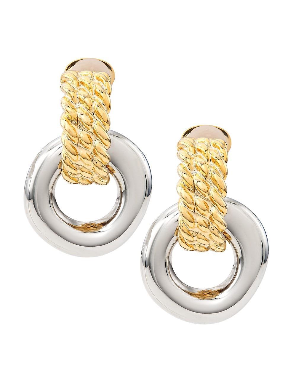 Womens Two-Tone Rhodium-Plated & 22K Gold-Plated Doorknocker Earrings Product Image