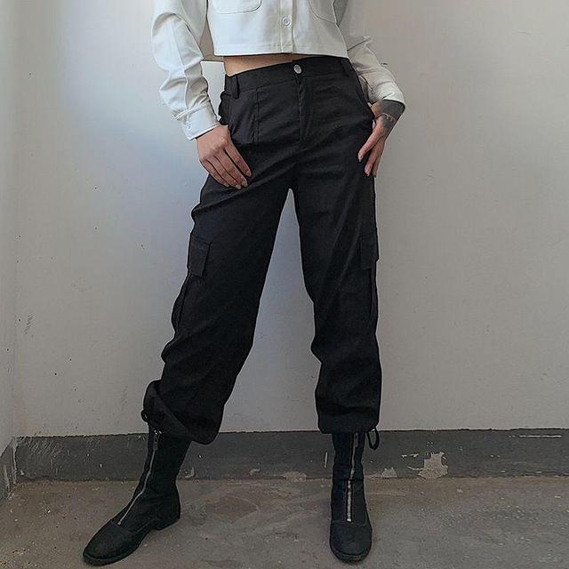 High-Waist Straight Leg Cargo Pants Product Image