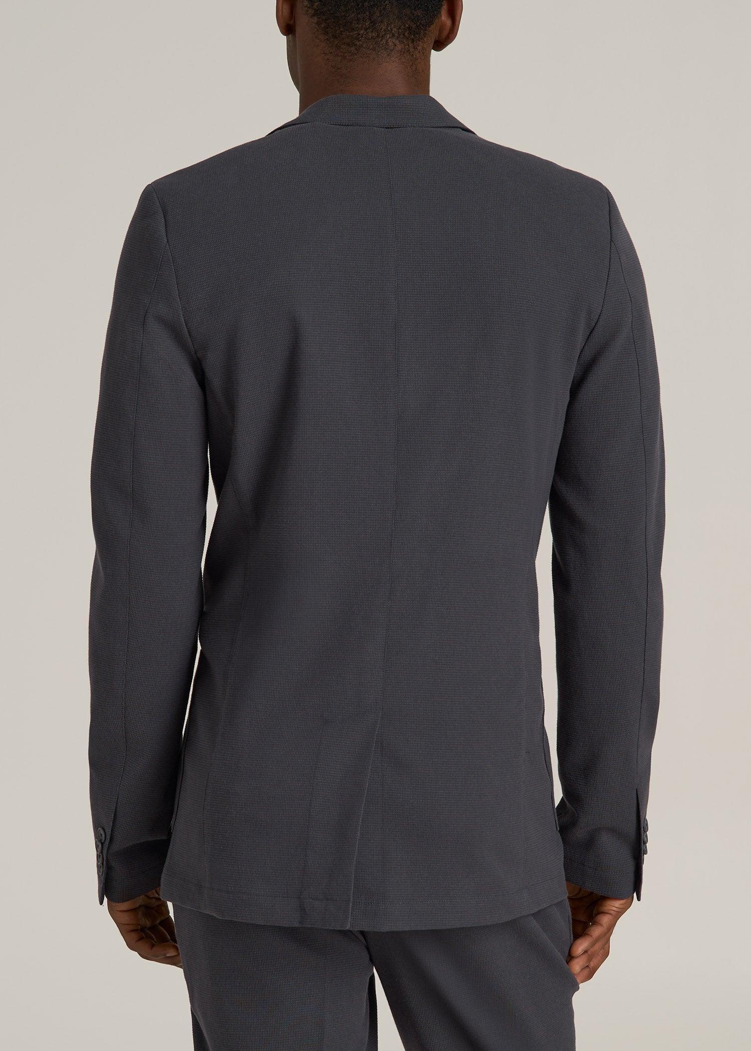 Textured Garment Washed Stretch Cotton Tall Blazer in Iron Grey Product Image