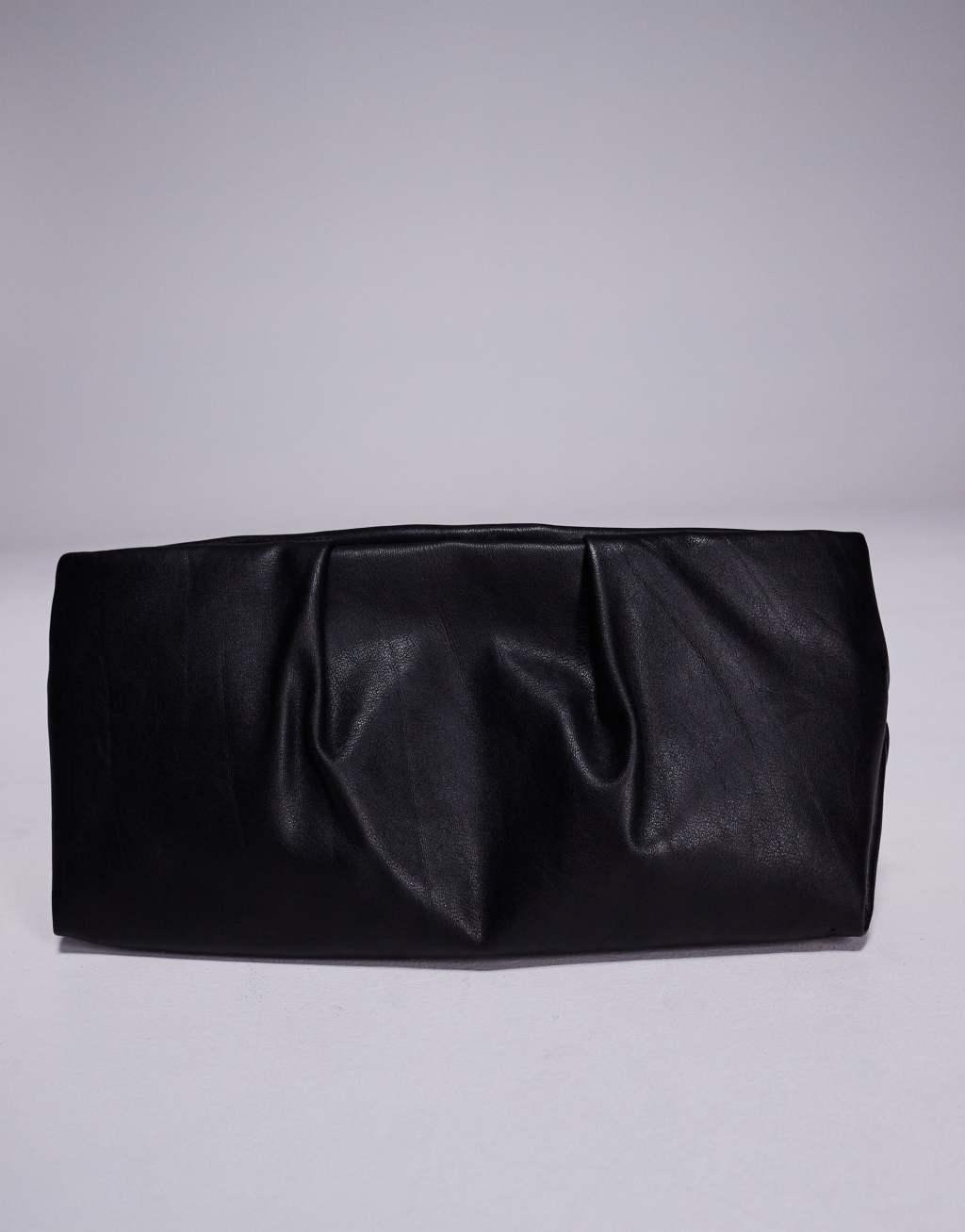 ASOS DESIGN leather pleat detail zip top clutch in black Product Image