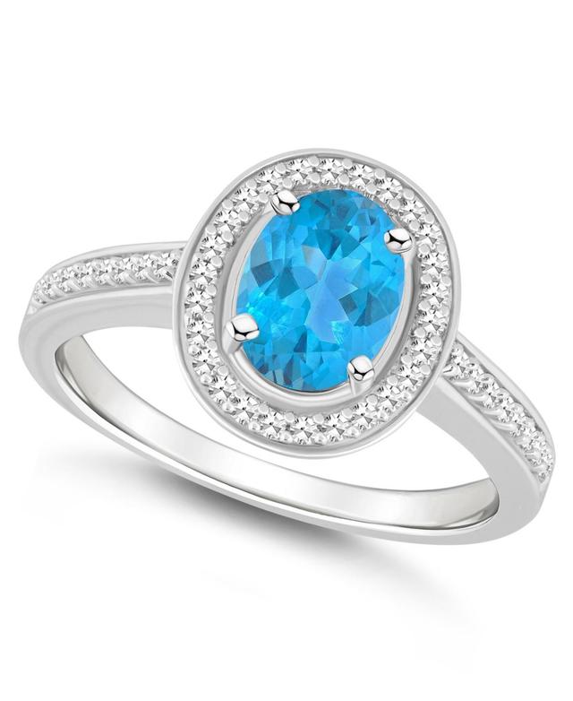 Celebration Gems Sterling Silver 8 mm x 6 mm Oval Gemstone & 1/5 Carat T.W. Diamond Halo Ring, Womens, Blue Topaz Product Image