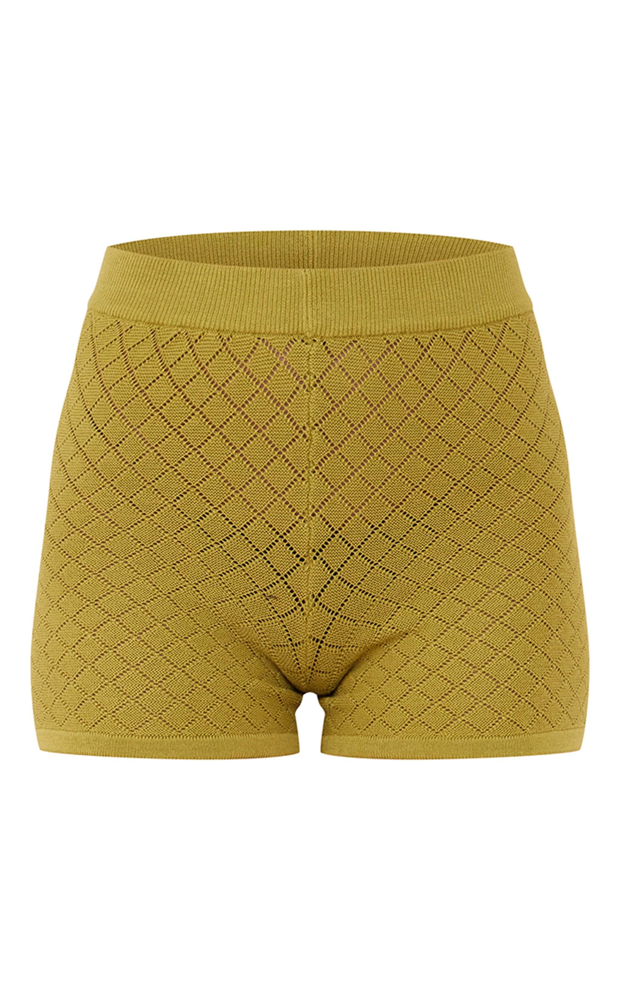 Olive Diamond Knit Mini Shorts Product Image