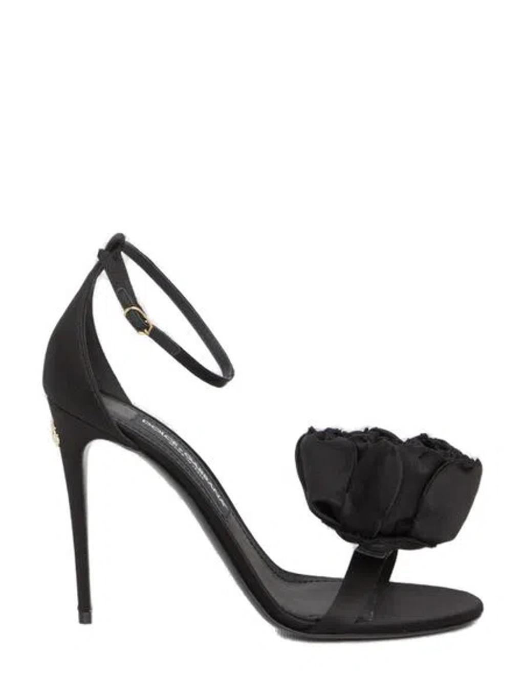 DOLCE & GABBANA Black Floral Heeled Sandals Product Image