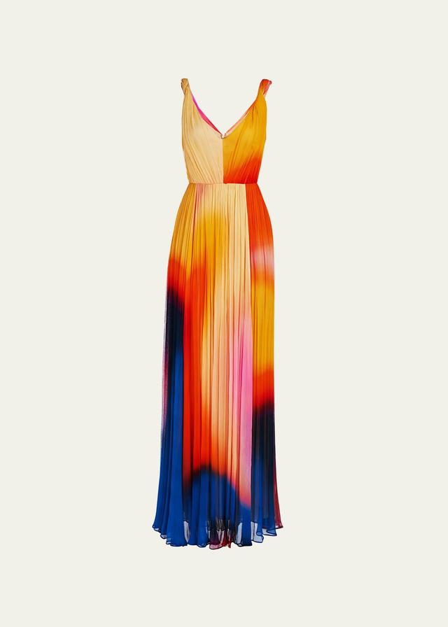 HALSTON Stacia Crinkle Chiffon A-Line Gown Product Image