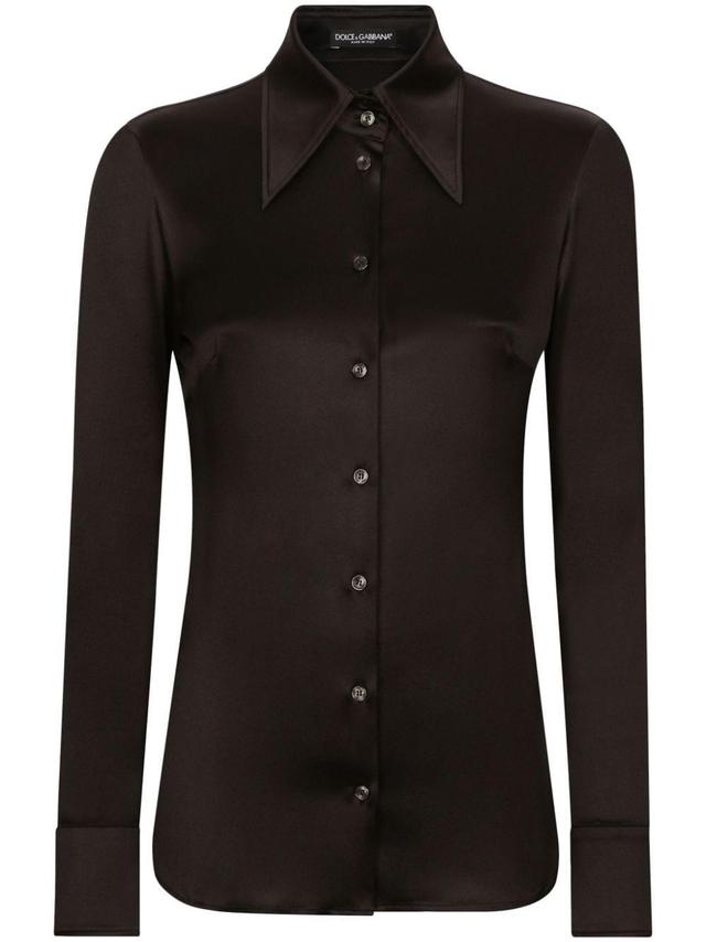 Long-sleeve Silk Shirt In Schwarz Product Image