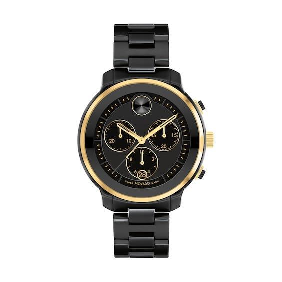 Ladies' Movado BoldÂ® Verso Gold-Tone IP and Black Ceramic Chronograph Watch with Black Dial (Model: 3600932) Product Image