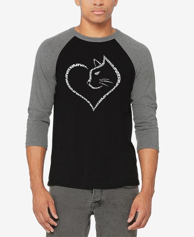 La Pop Art Mens Cat Heart Raglan Baseball Word Art T-shirt - Black Product Image