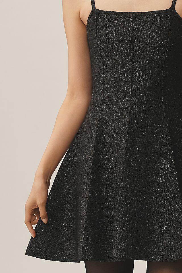 By Anthropologie Square-Neck Pleated A-Line Lurex Mini Sweater Dress Product Image