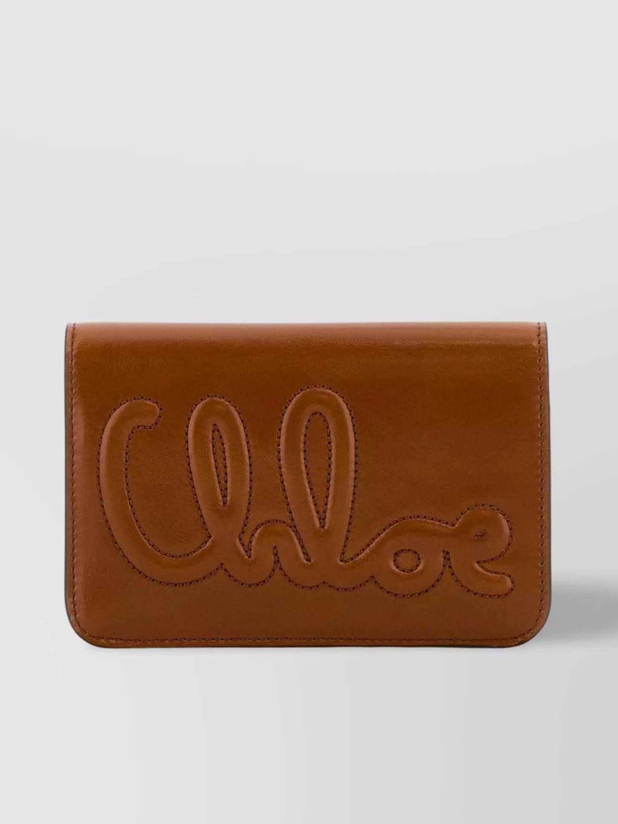 CHLOÉ Rectangular Leather Clutch Wallet In Brown Product Image