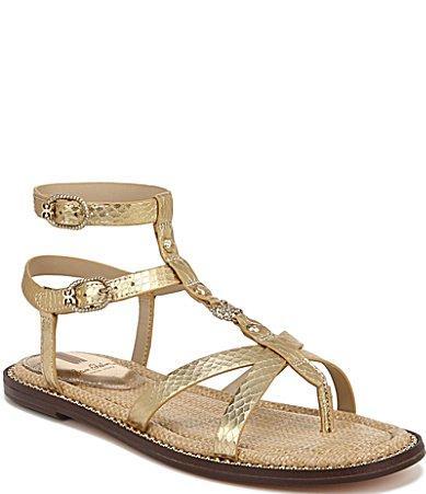 Sam Edelman Talya Metallic Strappy Gladiator Logo Charm Stud Detail Thong Sandals Product Image