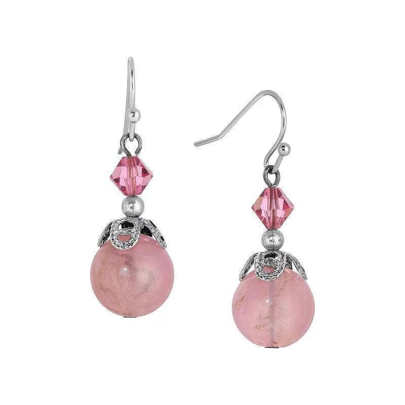 1928 Silver Tone Pink Lantern & Round Bead Wire Earrings, Womens Product Image