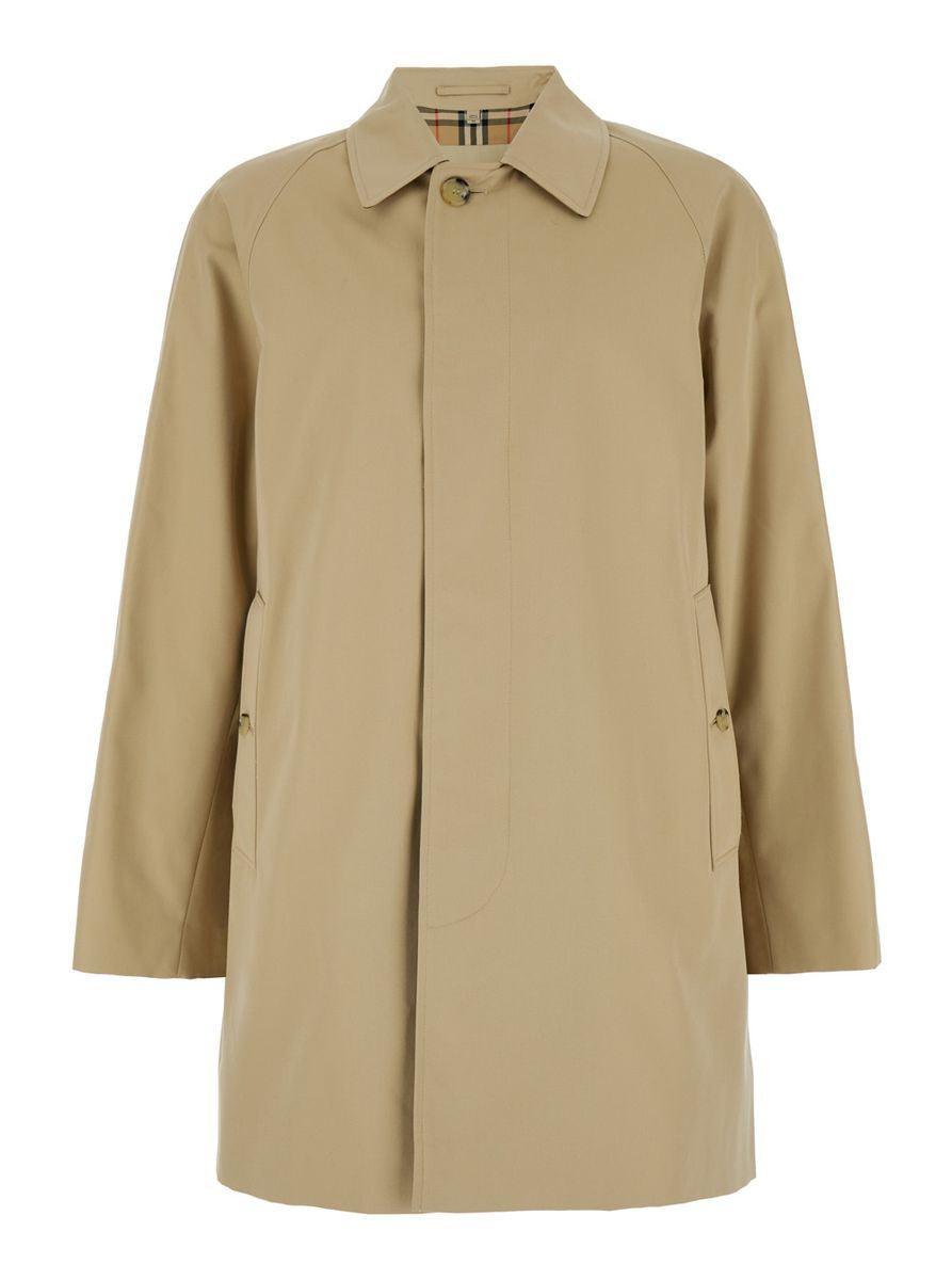 Beige Single-breasted Coat With One Single Button In Cotton Man Product Image