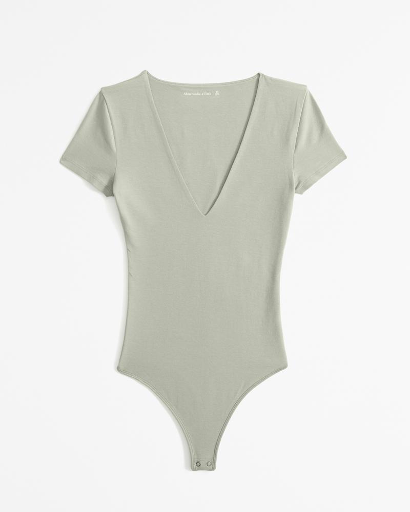 Cotton-Blend Seamless Fabric V-Neck Bodysuit Product Image